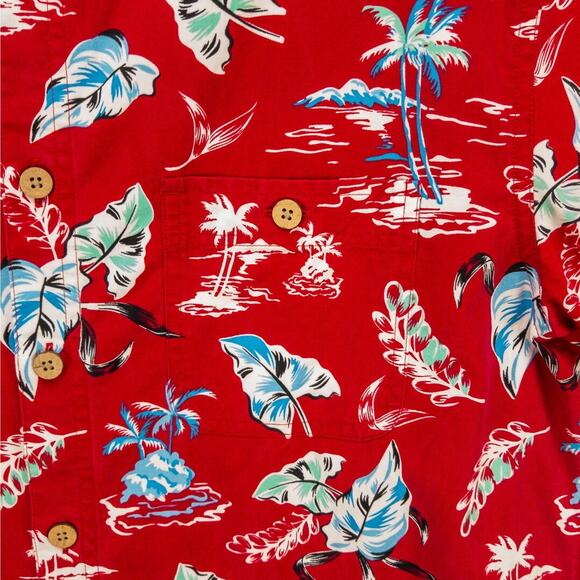 Caribbean Hawaiian Print Shirt Men's Medium Hidden Travel Pockets Red Floral - Picture 3 of 13